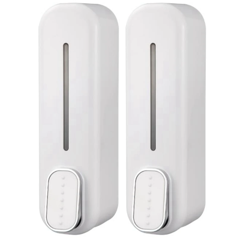 

2X Soap Dispenser Wall Mount, 350Ml Hand Liquid Shampoo Shower Gel Dispenser For Bathroom Kitchen Office White