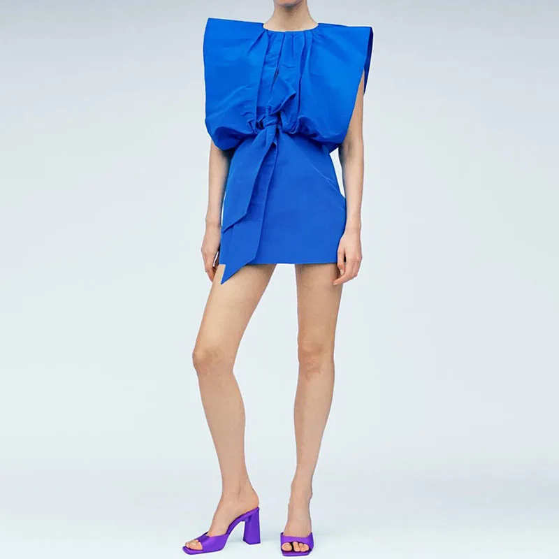 

British Style Women 2022 New Chic Fashion Puffy Upper Body Mini Dress Vintage Sleeveless Female Dresses Women's Summer New