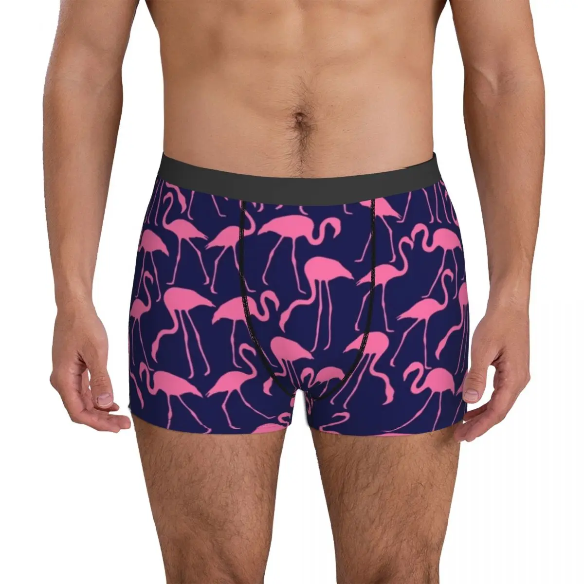 

Pink And Navy Flamingo Underwear Animal Print Pouch High Quality Boxershorts Print Boxer Brief Cute Men Panties Plus Size 2XL