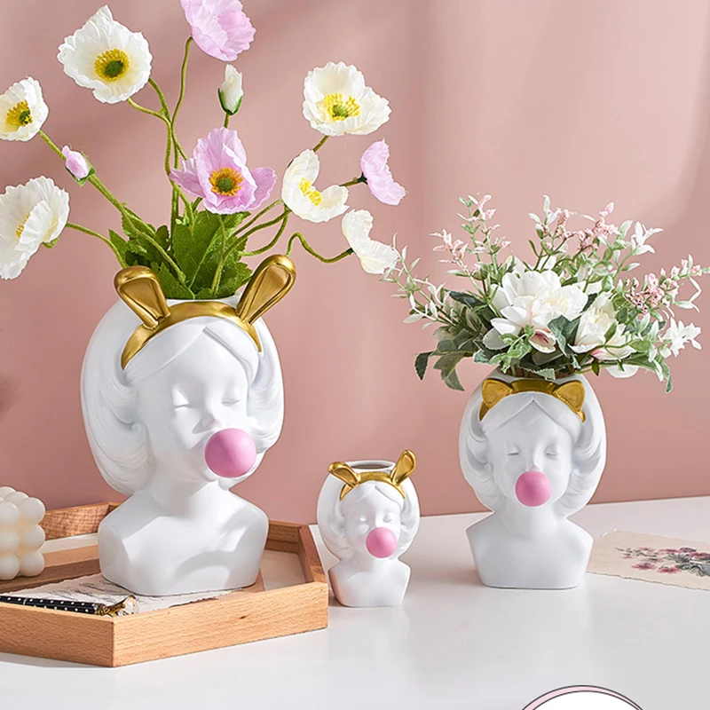 

Декоративная ваза в скандинавском стиле, с рисунком лица, милая девушка, декоративный цветочный горшок, настольное украшение для дома