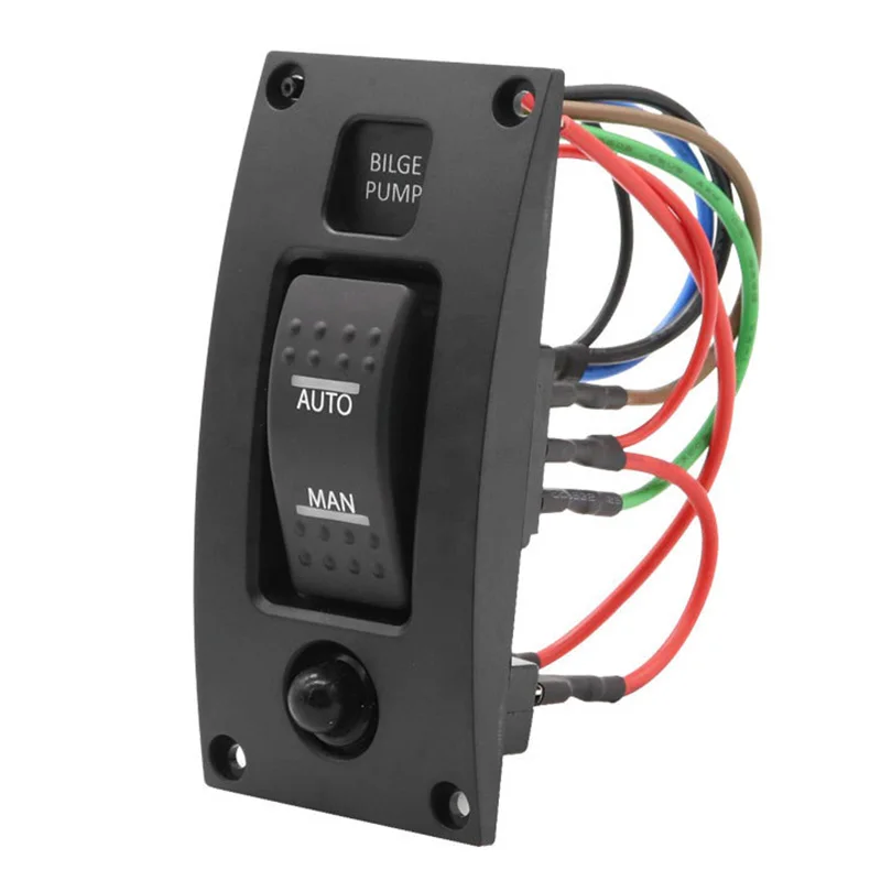 

12-24V Bilge Pump Switch Alarm Waterproof Ship Deck Control Panel For Boat Bilge Pumps On/Off/On Switch Panel