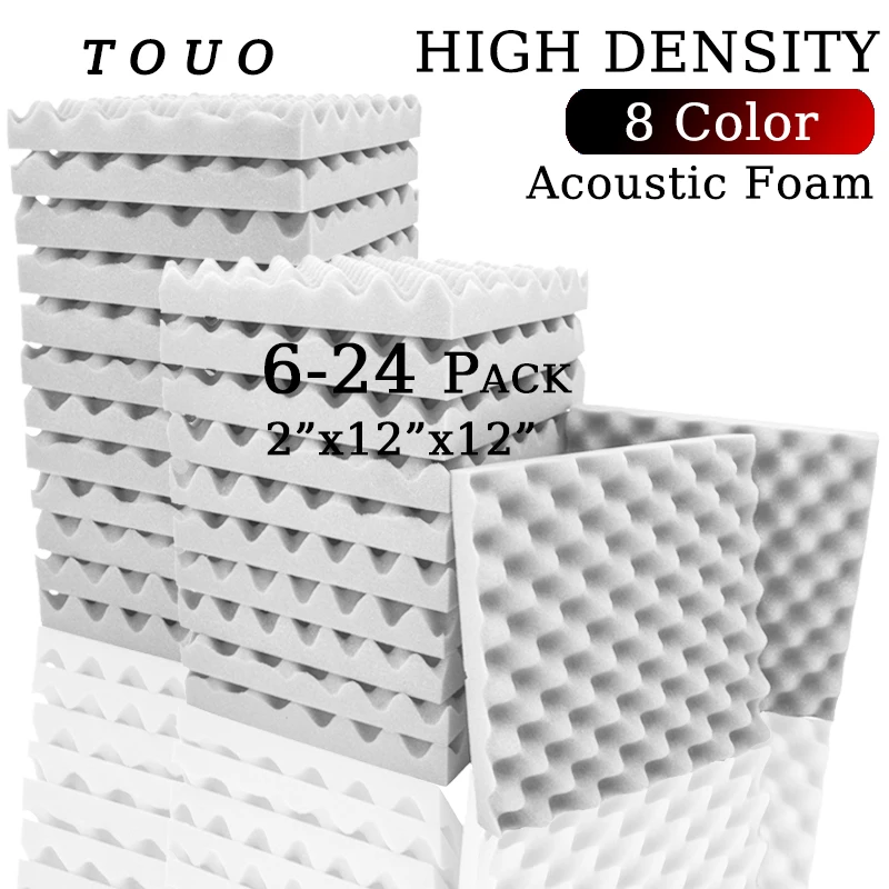 

TOUO 6/12/24 Pcs Egg Crate Acoustic Foam Panels Sound Insulator Bedroom Acoustic Insulation Self-adhesive Soundproof Foam Wall