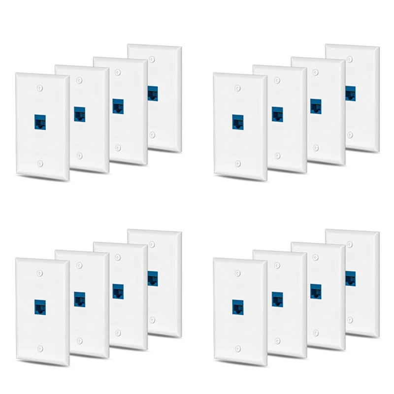

16X Cat6 Ethernet Wall Plate Outlet 1 Port RJ45 Network Female To Female Keystone Wall Coupler Jack Plate White & Blue
