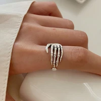 trend punk new resizable ring for women men girl rock vintage creative skeleton hand loop gothic finger rings party jewelry gift