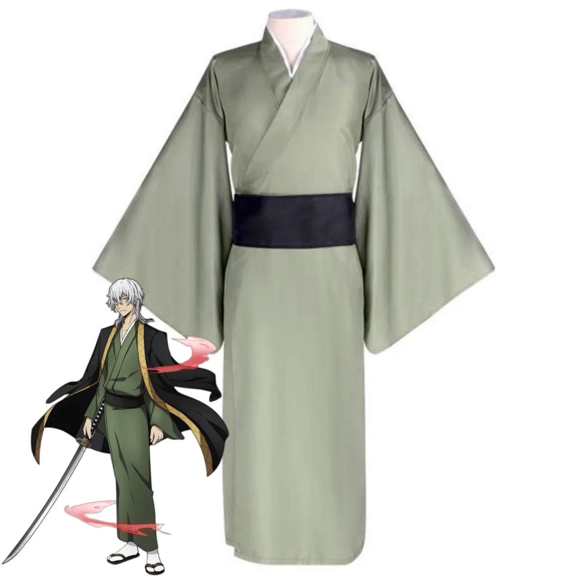 Фото XQAnime Bungo Stray Dogs Fukuzawa Yukichi Косплей Костюм Член детективного агентства Японское кимоно Плащ Парик Человек Костюм на Хэллоуин №5
