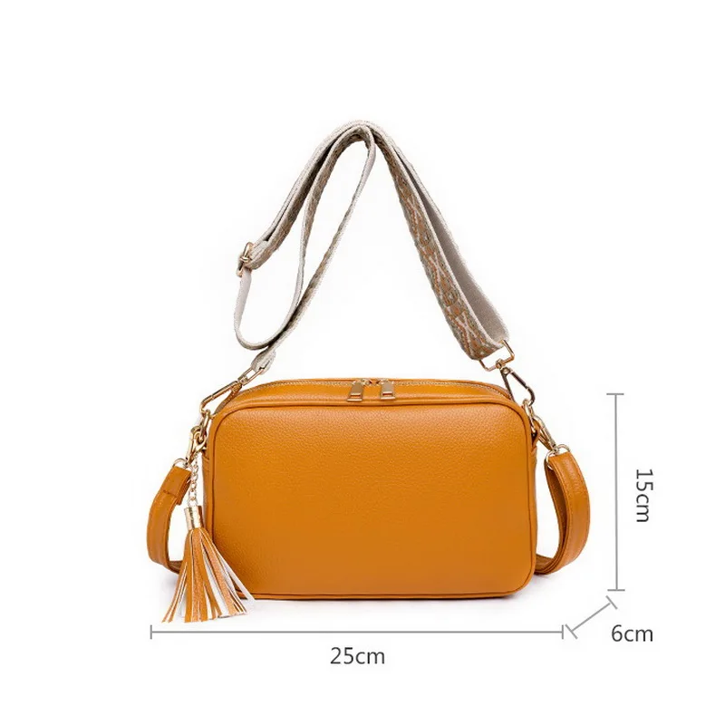FUNMARDI Female Shoulder Bag Fashion Tassel Designer Woven Wide Strap Crossbody Bag For Women Square Bag PU Leather Bag WLHB3303