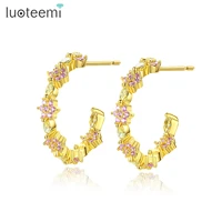 luoteemi gold color big hoop earrings for women cute flower cubic zircons jewelry ingenious simple style earring for friend gift