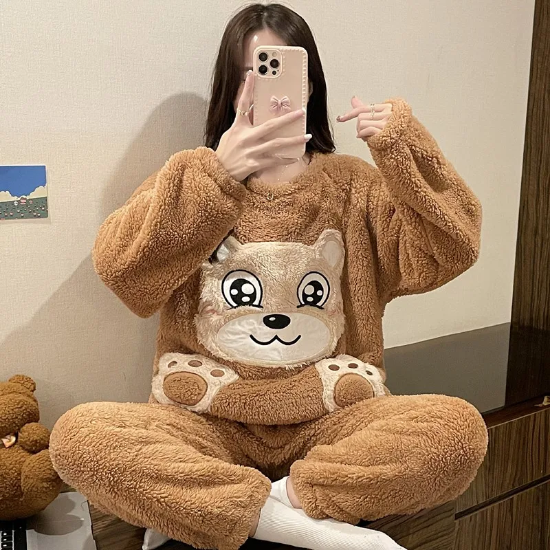 Women's Pajamas Thickening Sleep In Winter Cute Cartoon Ladies Pajama Set
