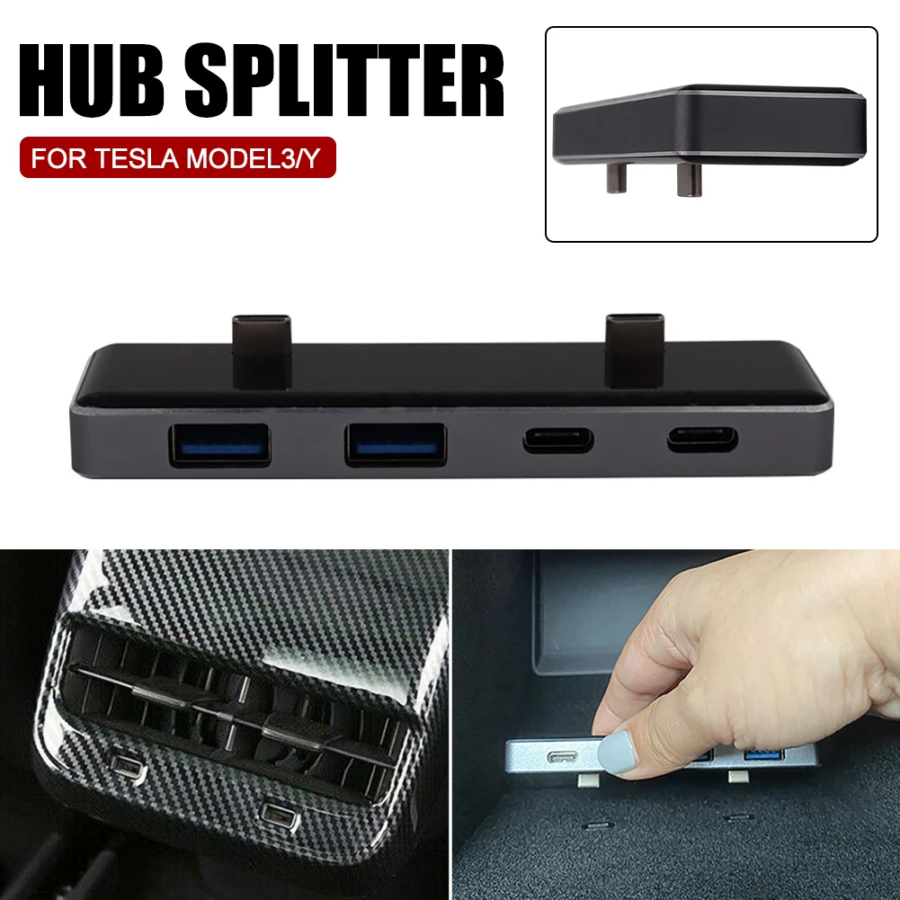 Extensor USB Interior para coche Tesla modelo 3 modelo Y 2021, Hub DE 5V/3A, cargador de 4 puertos, adaptador divisor, accesorios para coche