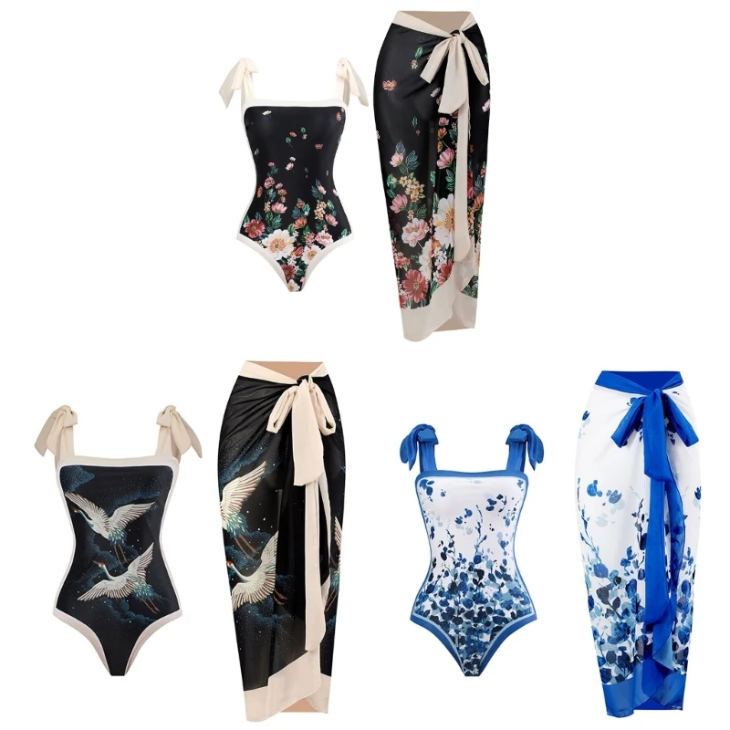 

Женский купальный костюм с высокой талией и оборками