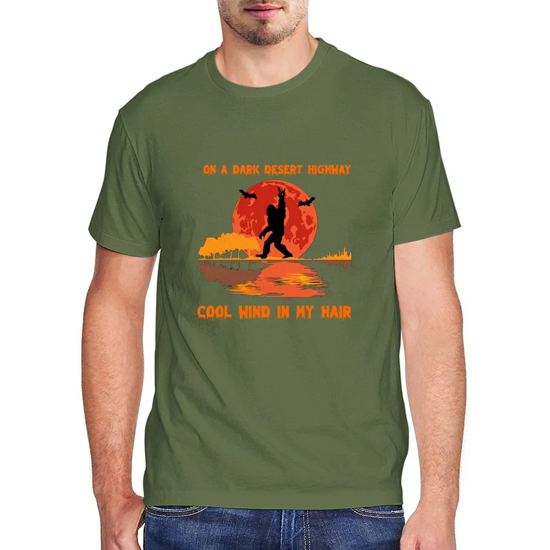 

Bigfoot on Dark Desert Highway Halloween Short Sleeve Funny Unisex T Shirt Men Clothing Harajuku Retro T-Shirt Cotton Women Tops
