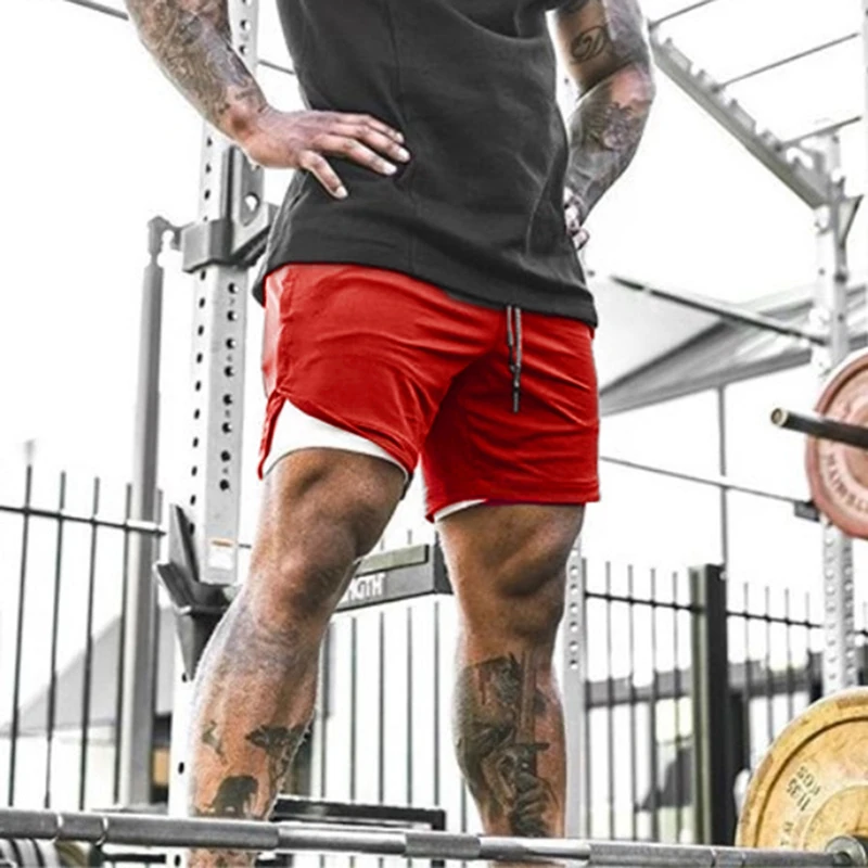 

Men's Double Layer Solid Color Shorts Plus Size Fitness Training Basketball Jogging Five-Point Pants