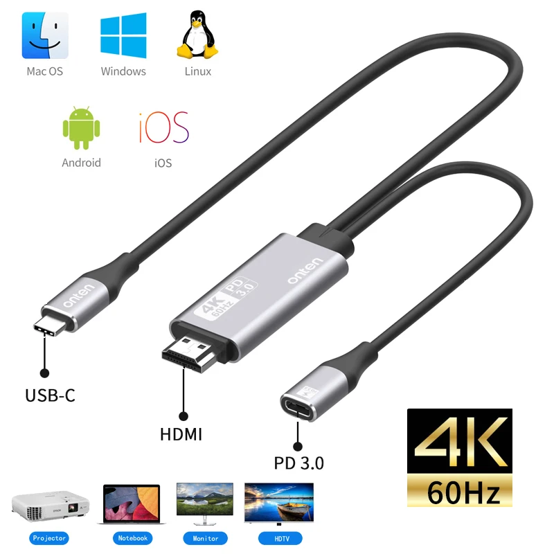 

ТВ-Стик 4K @ 60 Гц, аксессуары для ноутбуков, кабель Type C-HDMI, устройство зеркального отображения экрана для телевизора, для Macbook, телефона, диспле...