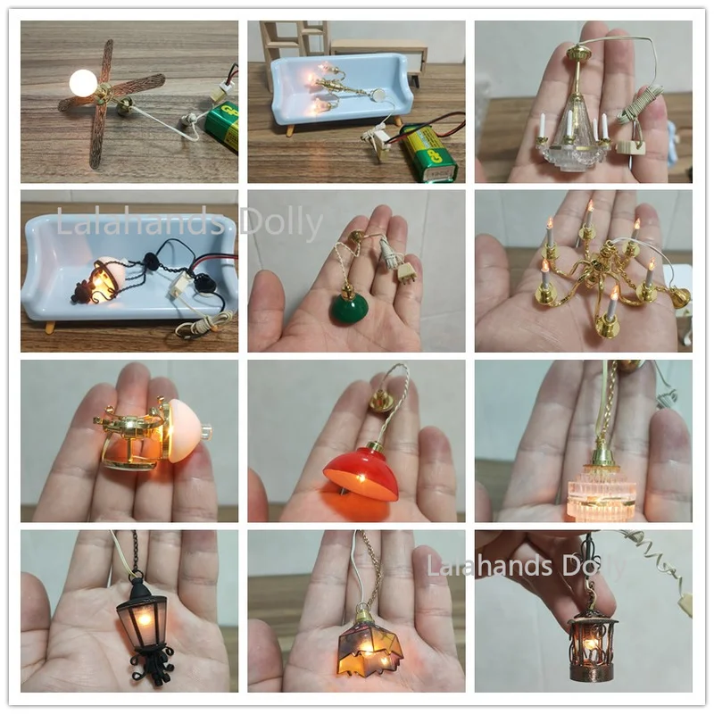 New 1pcs Mini Dollhouse 1:12 Mini Fashion Can Be Bright Chandelier Doll House Lamps Decor Accessories Dollhouse Furniture Toys