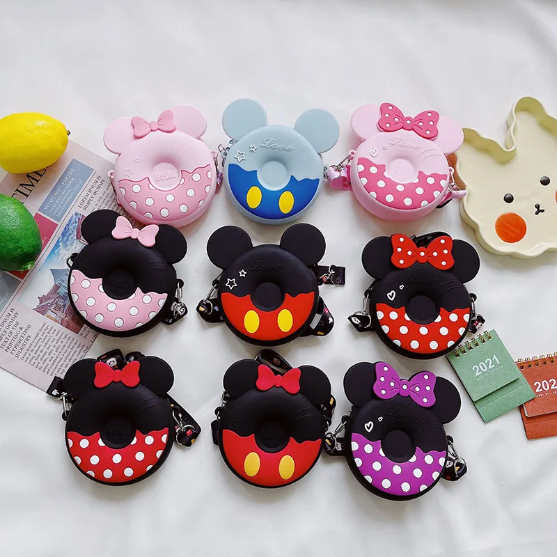 

Disney Mickey Mouse Children Shoulder Bag Minnie Mouse Bag Anime Figure Waterproof Silicone Bags kids Girl Coin Purse Gifts Toy
