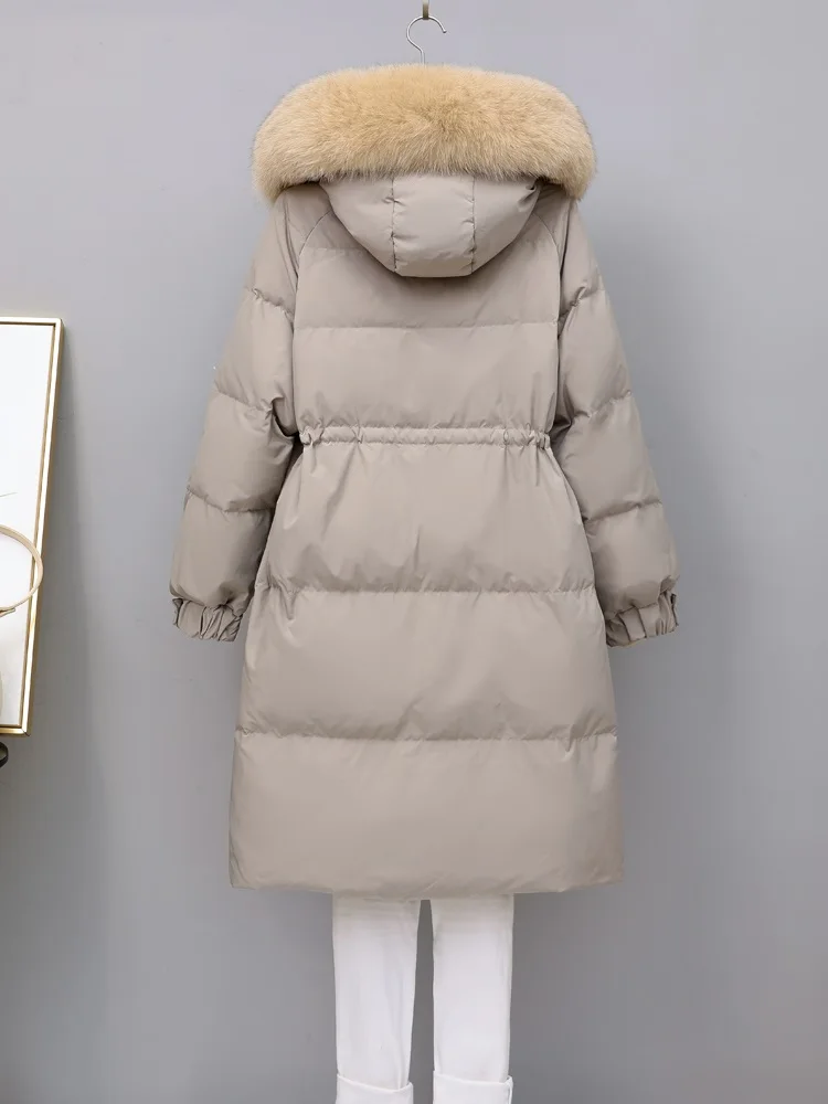 Women Long Down Jacket New Casual Style Fox Fur Collar White Duck Down Jackets Autumn Winter Coats And Parkas Female Outwear