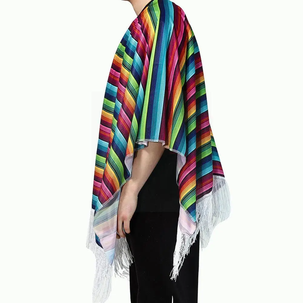 

Colorful Striped Print Shawl Scarf Mexican Style Men Universal Wide Stripes Gifts Shawl Clothing Women Thin Accessories Fas A8S5