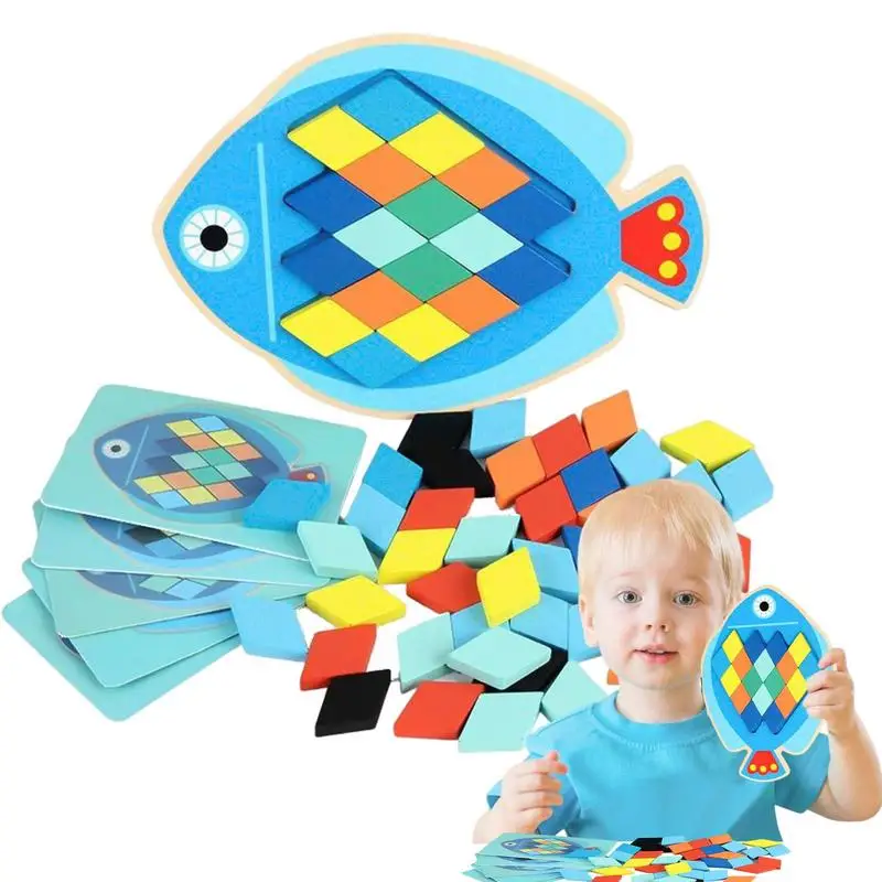 

Деревянная маленькая рыба, Сова, животное, призматическая головоломка, цветная карточка, подходящая координация рук и глаз, Ранние развивающие игрушки