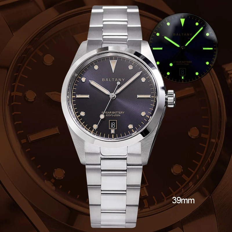 

Baltany Men Pilot Watch Luxury Watch 39mm Military Quartz Wristwatch C3 Luminous Bubble Sapphire 200M Waterproof 715Li