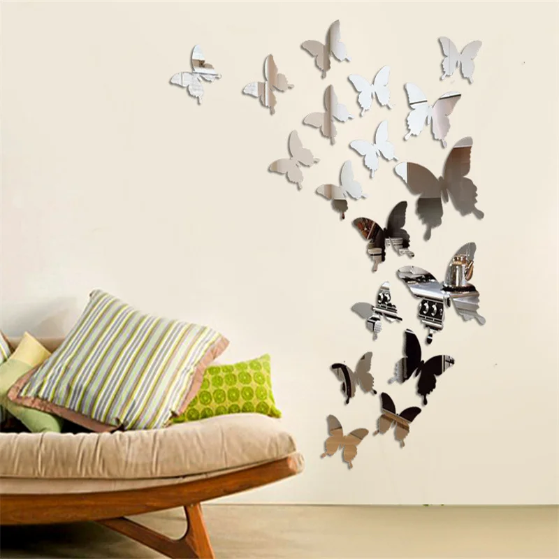 

Glod Diy Acrylic Mirror Stickers for Room Decoration Butterfly Wall Decals Sticker Living Room Bedroom Wall Decor Home Sticker