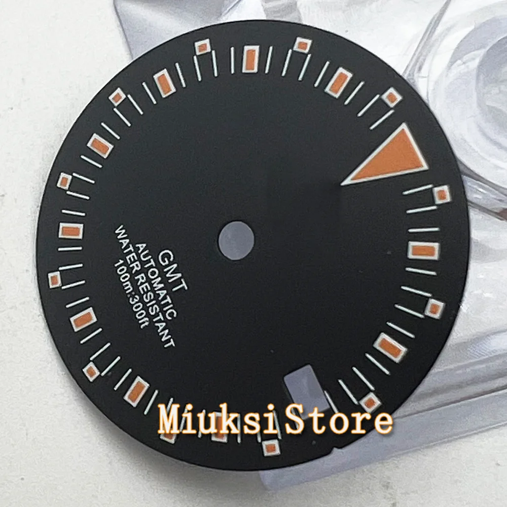 Циферблат NH35 29 мм зеленый светящийся черный циферблат GMT с окошком даты для NH34 3 0