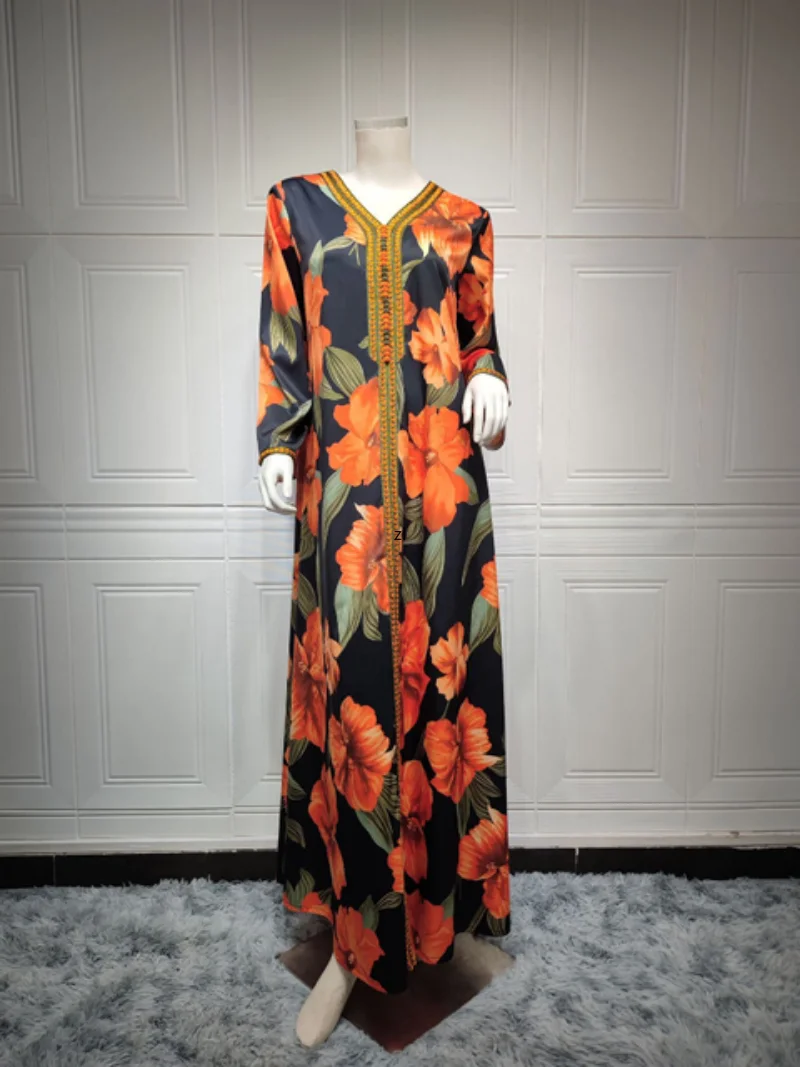 Elegant Autumn Muslim Women Dress Turkey Morocco Muslim Abaya Kaftan Eid Party Dubai Autumn Islam Long Robe Femme Vestidos 2022