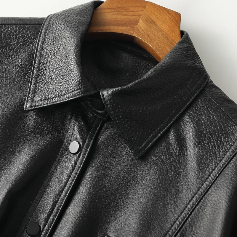 Кожаная куртка женская черная из натуральной кожи короткое пальто овечьей шкуры