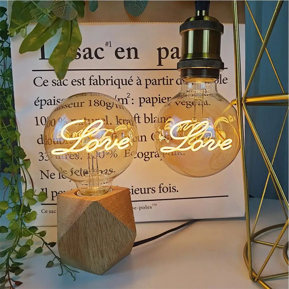 

1pcs Edison Lamp Retro Edison Love Letter Bulb Creative Golden Warm Light Glass Chandelier Desk Lamp for Home