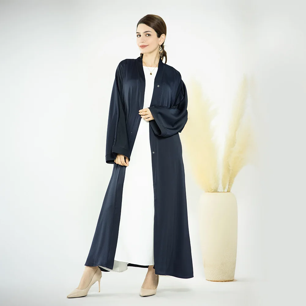 2023 Middle East Turkey Dubai Solid Color Cardigan Dress Muslim Fashion Robes Abayas for Women Open Abaya Vestidos Largos