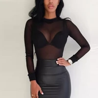 sexy women blouses see through transparent mesh stand neck long sleeve sheer blouse shirt ladies tops tee