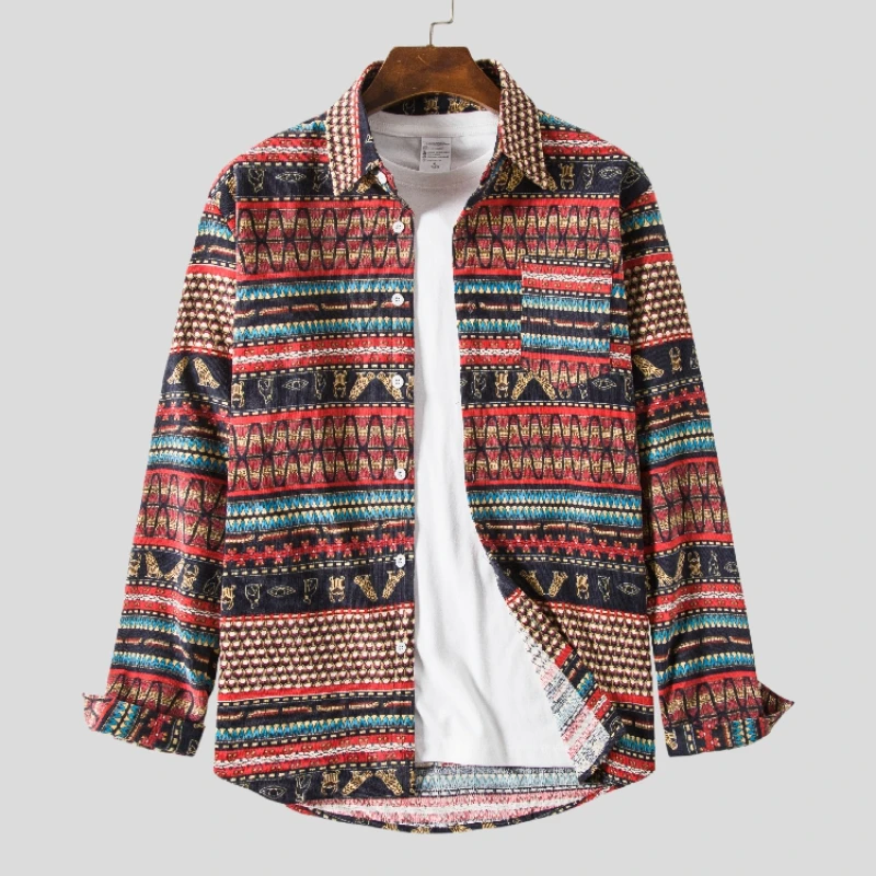 

European Code 2020 Autumn Corduroy Collar Long Sleeve Ethnic Shirt Men's Slim Shirts Streetwear Oversize 5XL Harajuku Shirt