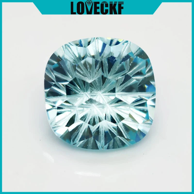 Фото Новый кубический цирконий L-Aquamarine с огранкой «кушон» и пиротехническим эффектом, свободный камень для изготовления ювелирных изделий, цветные синтетические камни №1
