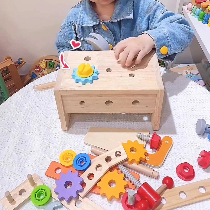 

Creative Wooden Toolbox Kits Montessori Toy Kindergarten Screw Nut Assembly Toy
