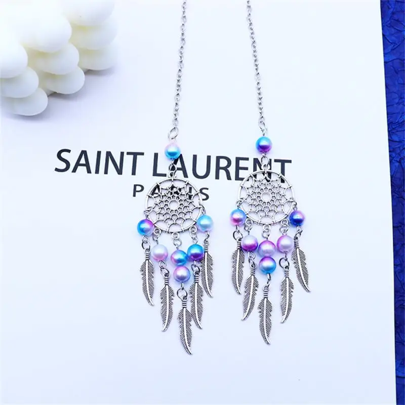 

New Dream Catcher Wind Chime Pendant Rearview Mirror Moon Shape Car Decoration Pendant Color Beads Car Decoration Supplies