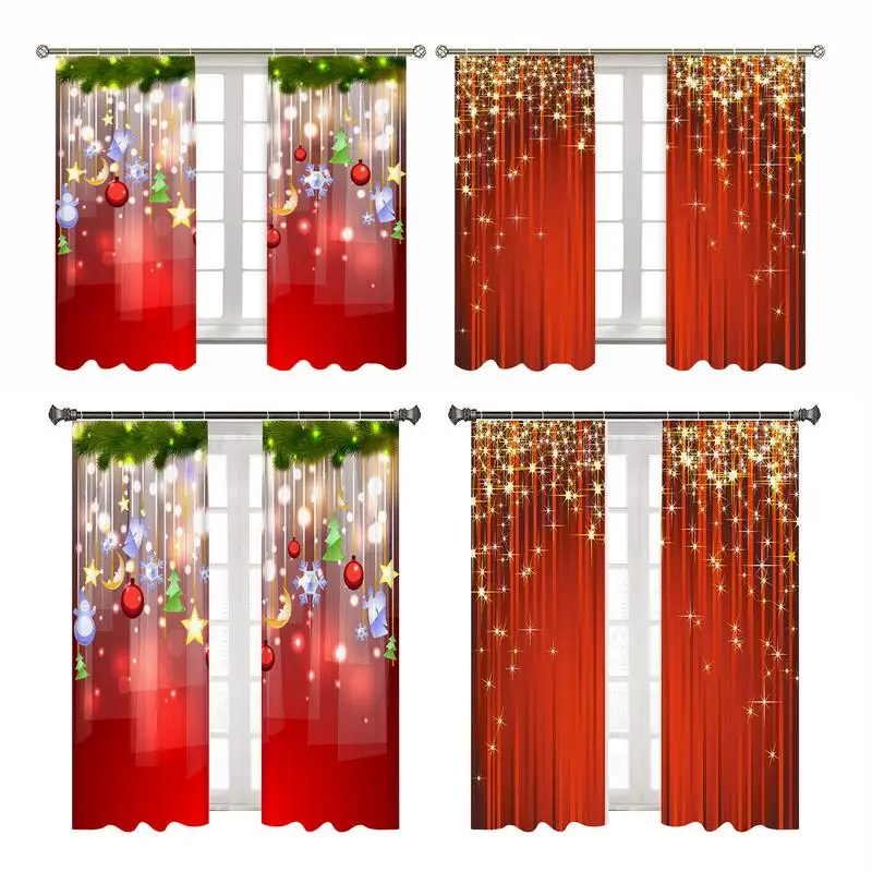 

2PCS Digital Printing Christmas Curtains Semi-shading Sun-proof Polyester Curtain For Living Room And Bedroom