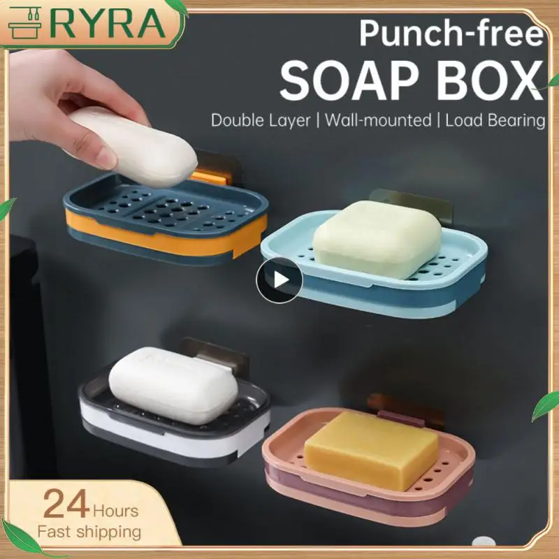 

Soap Box Plastic Creative Draining Soap Box Wall Mounted Bathroom Soap Dish Bathroom Soap Rack Non-marking Punch-free