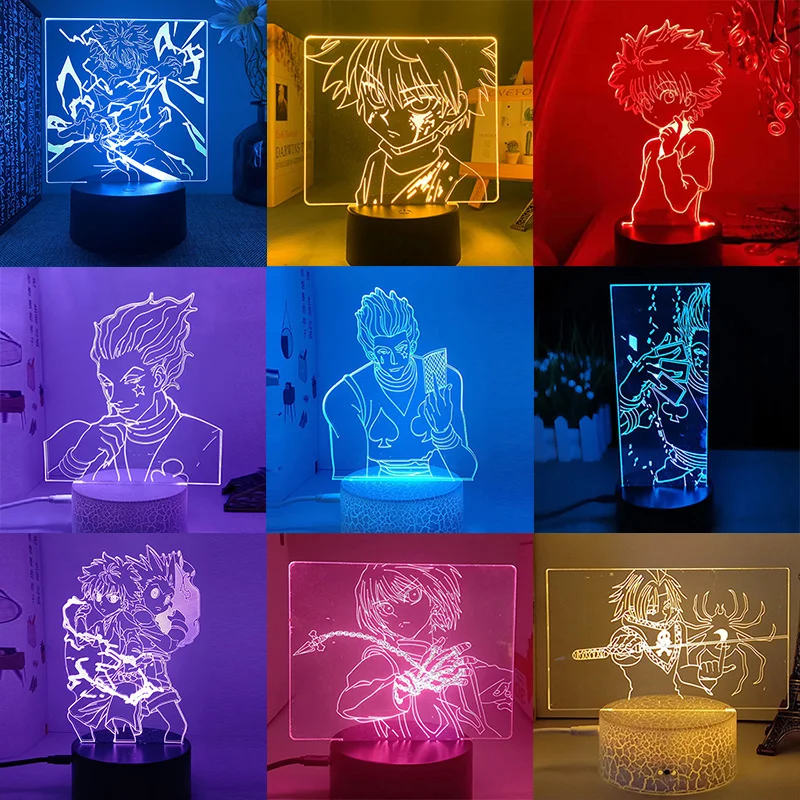 

Hunter x Hunter HxH Killua Hisoka Kurapika Feitan Anime Figure 3d Led Lamp For Bedroom Mange Avatar Night Lights Birthday Gift