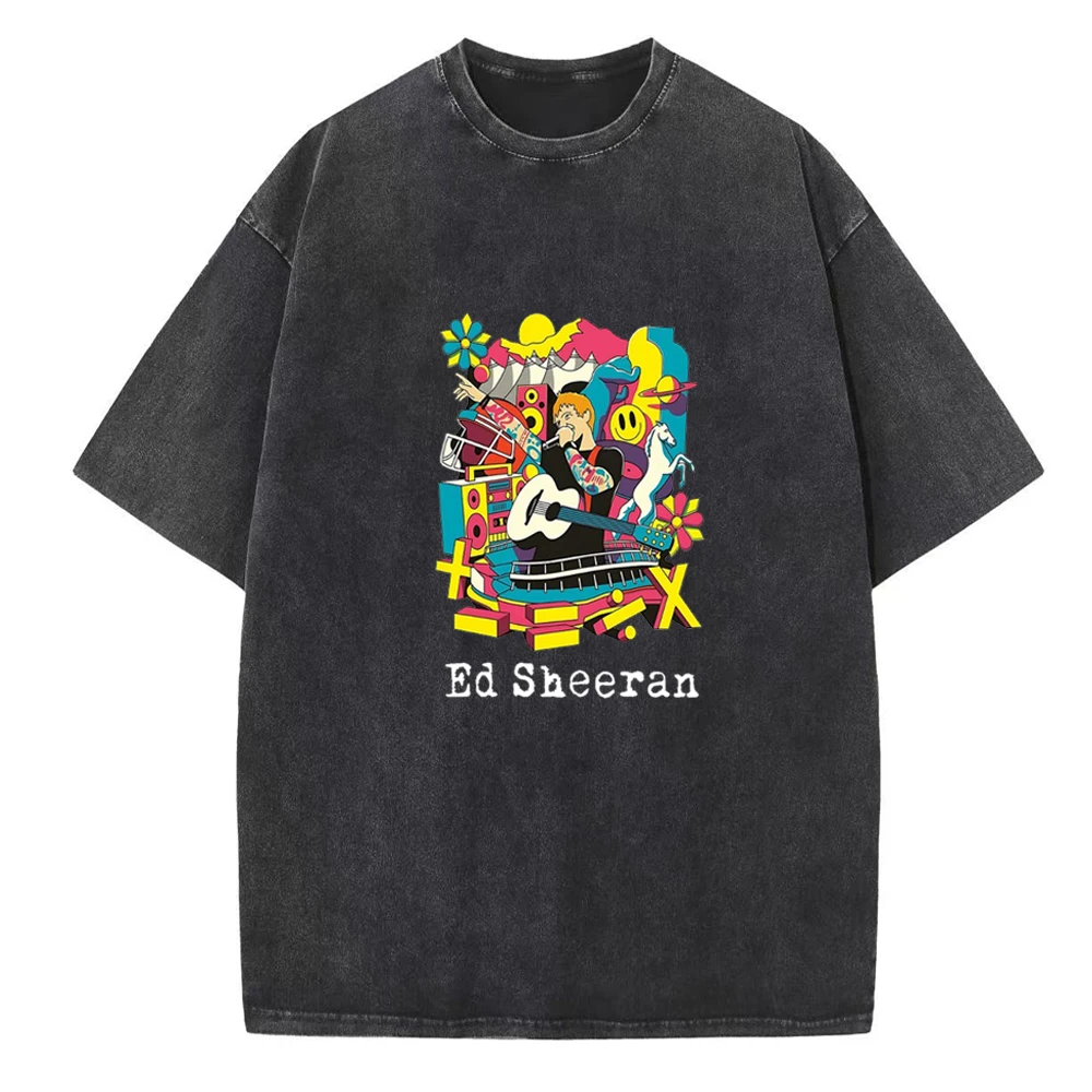 Рубашки Ed Sheeran World Tour 2024 винтажные хлопковые футболки с круглым вырезом в стиле