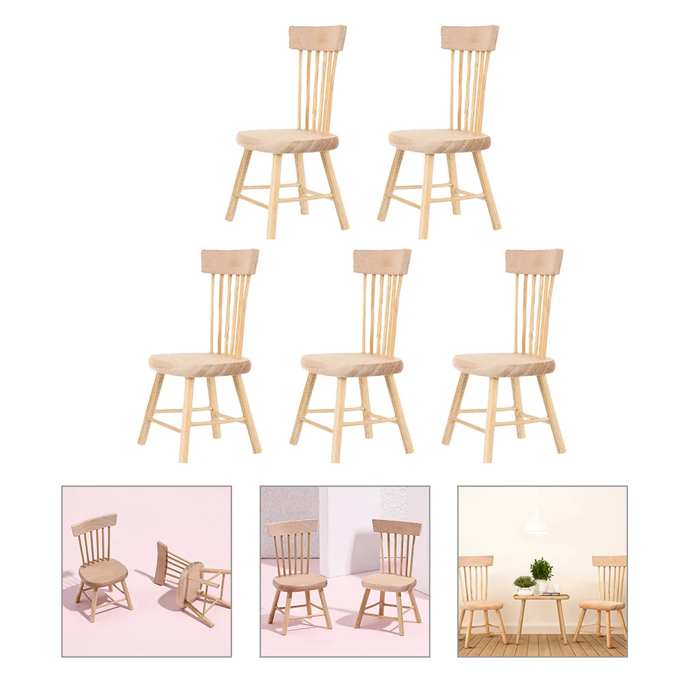 

5pcs House Chair Furniture Miniature Chair Desktop Ornament House Accessory