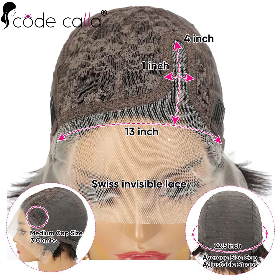 Парики для женщин Pixe срезанные из натуральных человеческих волос с прозрачной