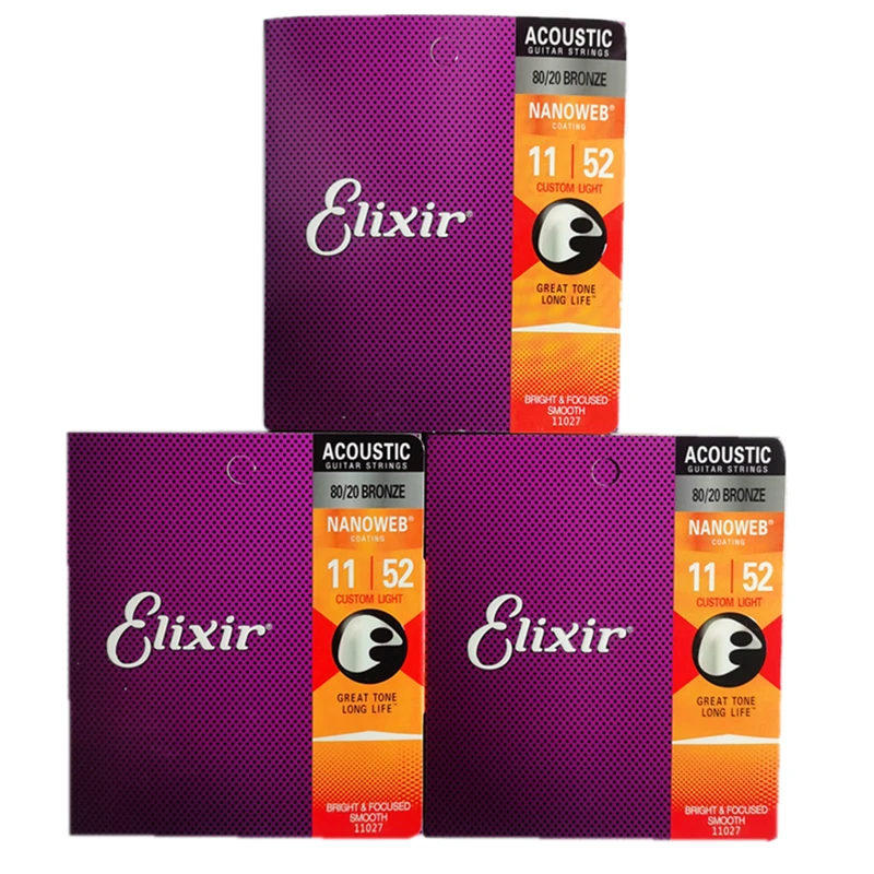 

3 Sets/ Pack Elixir Acoustic Guitar Strings Nanoweb Coating 80/20 Bronze Great Tone Long Life Guitar Strings 11002 11027 11052