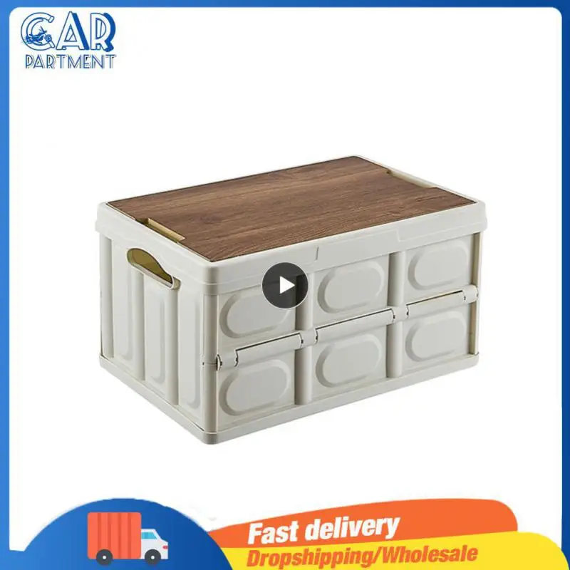 

Foldable Car Organizer Folding Storage Box Car Trunk Storage Box With Wooden Lid Car Storage Box Multi-functional Large Capacity