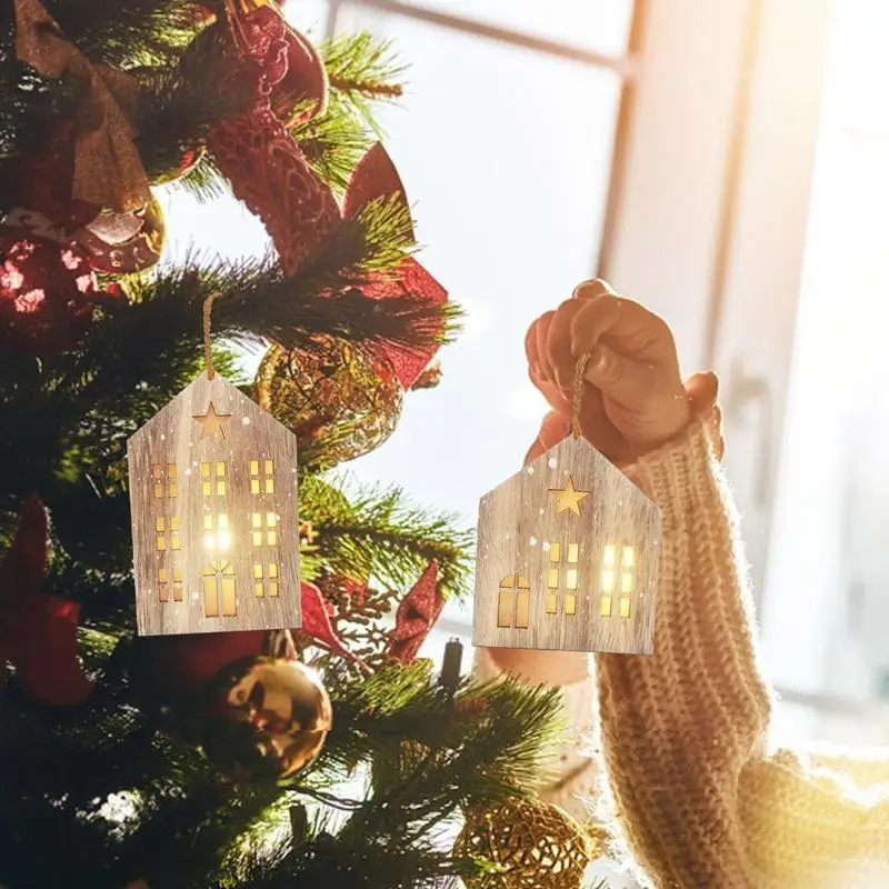

Mini Christmas LED Light Wooden House Kids Gift House Shape Christmas Light up Wood Decorations New Year Party Supplies