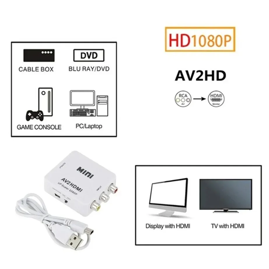 Композитный адаптер-преобразователь RCA AV в HDMI HD 1080P AV2HDMI-compatible адаптер для HDTV PS3 PS4