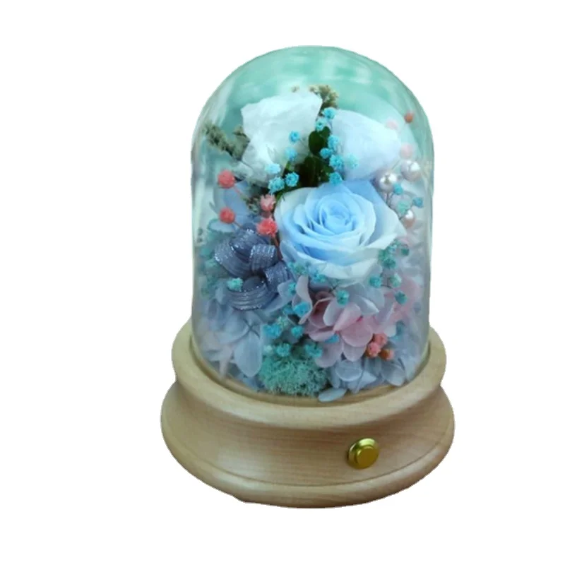 

Beautiful Preserved Roses In Glass Dome With Light and led Speaker Music Box