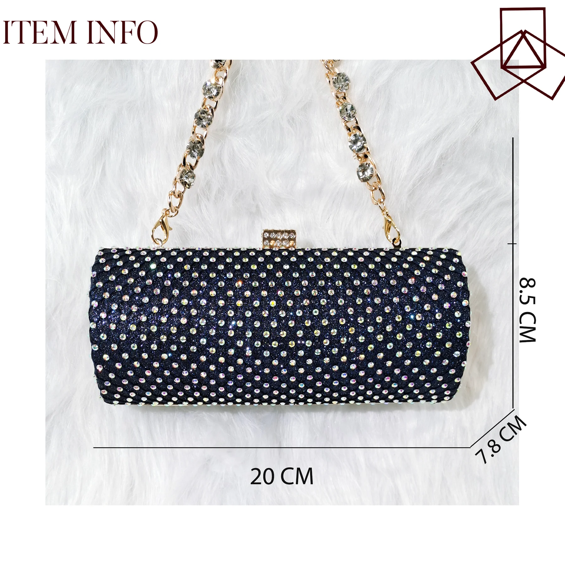 

QSGFC Navy Blue Color Crystal Mesh Round Hard Bag Evening Clutch Girly Fashion Small Bag Long Shoulder Strap Two-Way Bag
