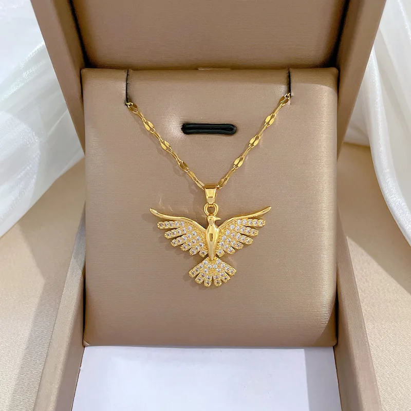 

Stainless Steel Phoenix Eagles Pendant Necklace For Women Girl 2023 New Trend Choker Neck Chain Jewelry Gift Party