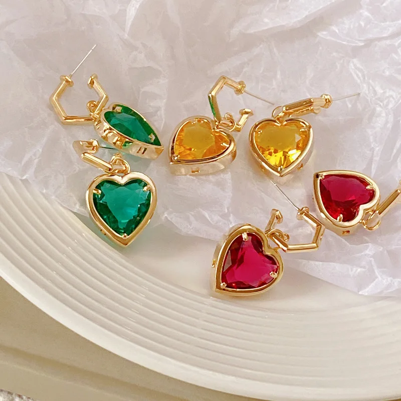 

Designer colorful love pendant gem stone stud earrings geometric heart sweet girl gift jewelry