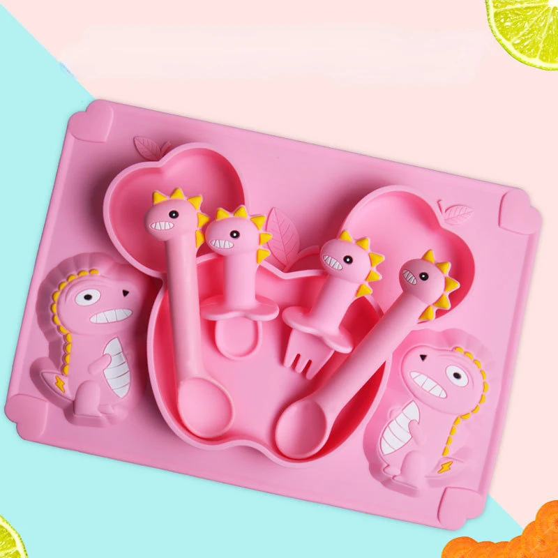 

Cartoon Silicone Suction Feeding Dinnerware Dinner Set Plates Kids Vajilla Completa Tableware Platos Para Bebé Baby Dishes