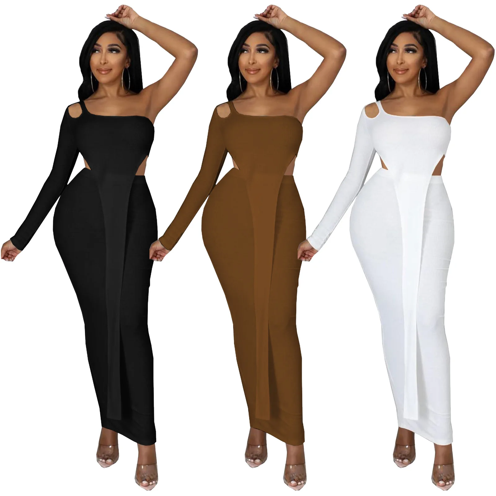 

Women's one sleeve dress two piece set printed backless sexy nightclub party dress Club casual printed asymmetric Dress Set